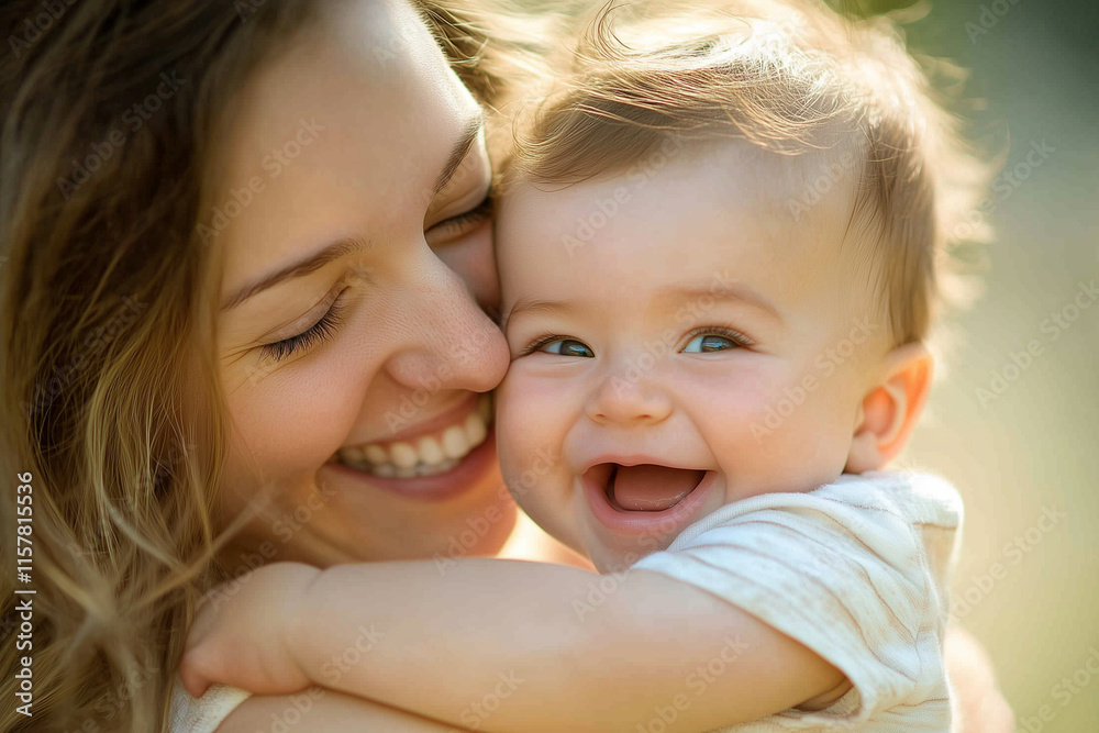 woman is holding a baby and smiling. The baby is smiling back at her. Scene is happy and loving woman is holding a baby and smiling. The baby is smiling back at her. Scene is happy and loving
