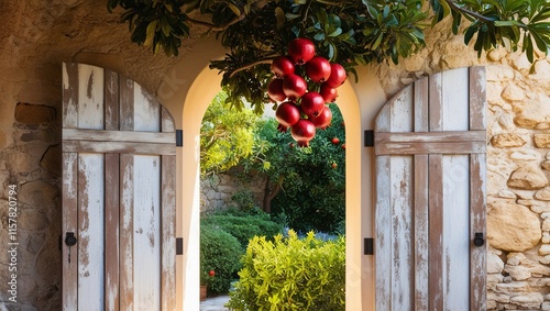 Fototapeta Naklejka Na Ścianę i Meble -  wooden door , AI Generated.
