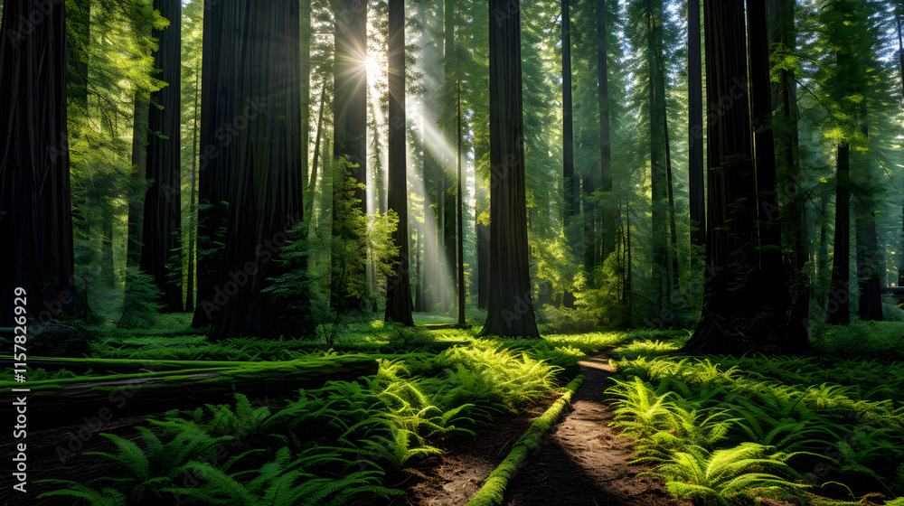 Obraz premium Ethereal Majesty: A Captivating Journey Through an Ef Redwood Forest