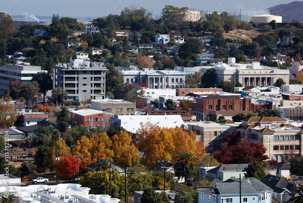 Naklejka premium Cityscape of the city of Martinez, California. This image was taken from the hills in Martinez.