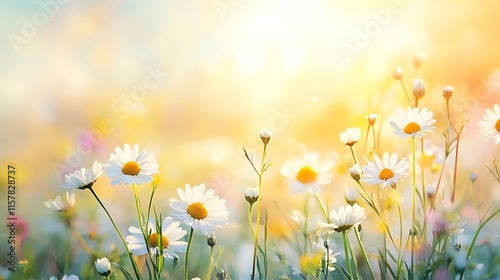 Vibrant Daisies Gleaming Brightly in Sunny Meadow Photo: Close-Up View. AI Generated