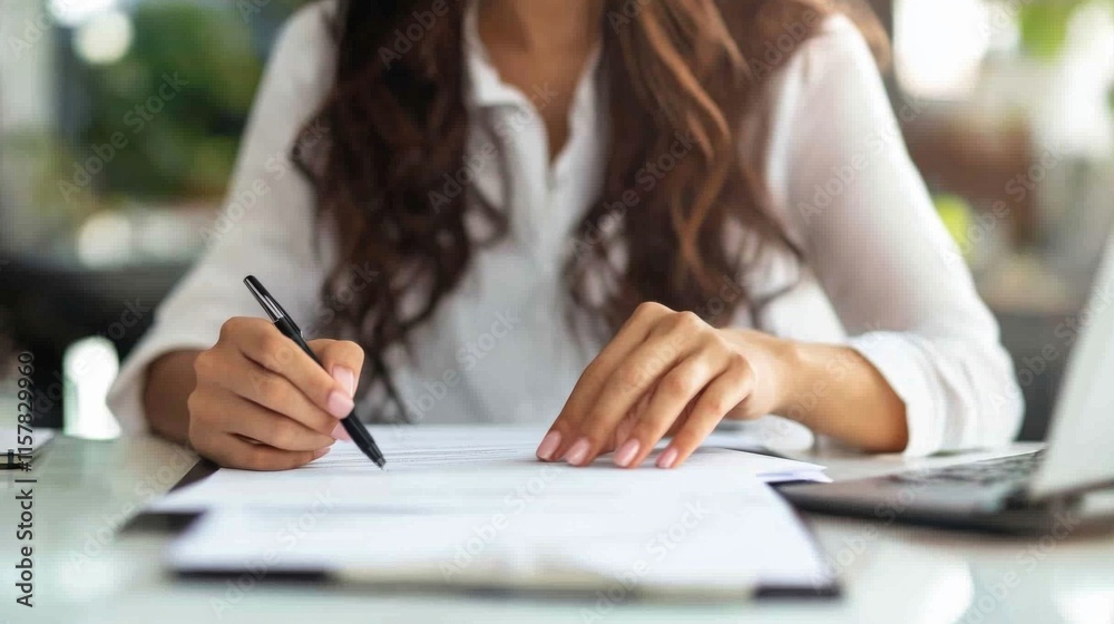 Consultant Reviewing Loan Agreements in Office Setting Consultant Reviewing Loan Agreements in Office Setting