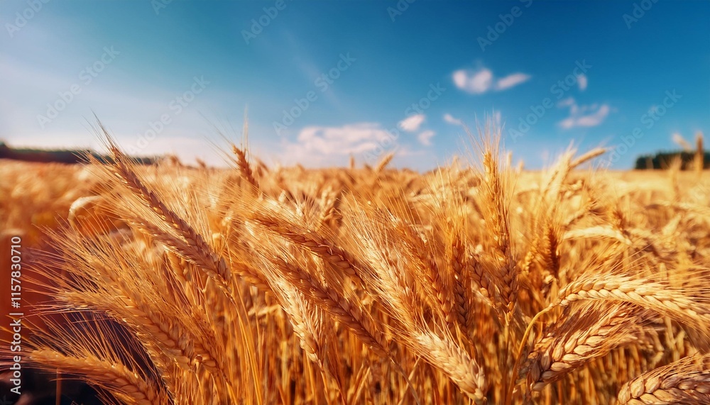 Golden Wheat Fields Swaying in the Breeze Under a Clear Sky Golden Wheat Fields Swaying in the Breeze Under a Clear Sky