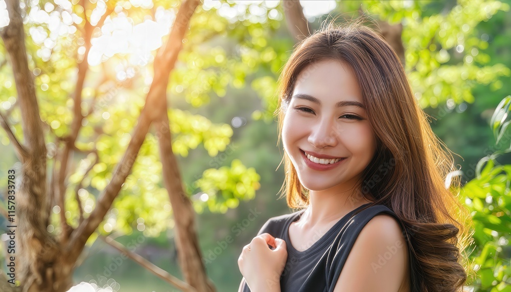 A Radiant Portrait of a Joyful Woman Bathed in Sunlight Flare Amidst Natures Beauty, Capturing the Essence of Happiness and Serenity in a Vibrant Outdoor Setting A Radiant Portrait of a Joyful Woman Bathed in Sunlight Flare Amidst Natures Beauty, Capturing the Essence of Happiness and Serenity in a Vibrant Outdoor Setting