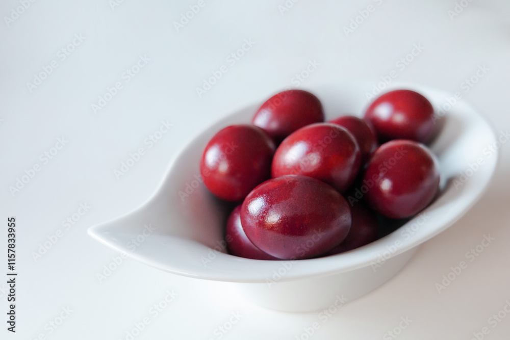 Traditional red easter eggs. Chicken eggs are painted red. High quality photo Traditional red easter eggs. Chicken eggs are painted red. High quality photo