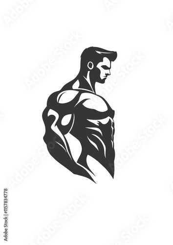 bodybuilder, big-muscled athlete, standing in profile