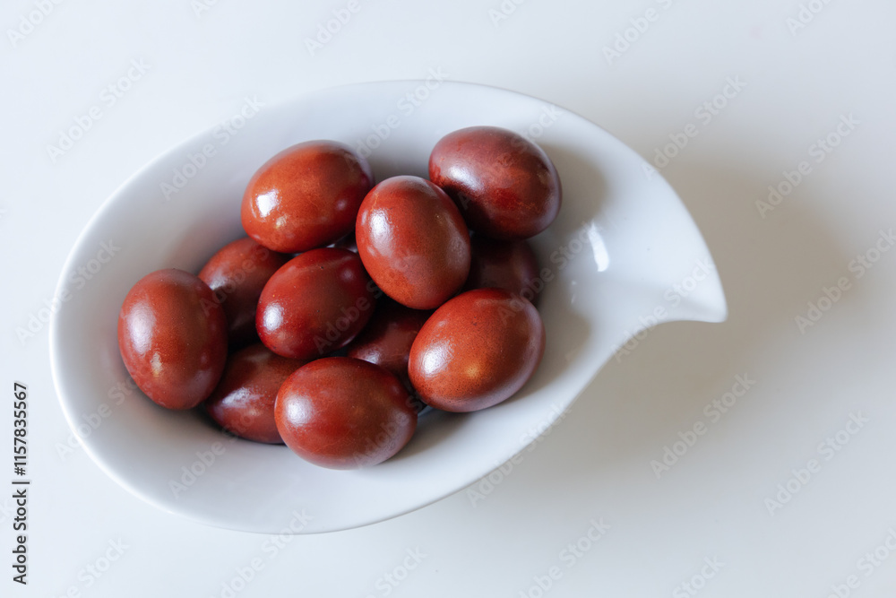 Traditional red easter eggs. Chicken eggs are painted red. High quality photo Traditional red easter eggs. Chicken eggs are painted red. High quality photo