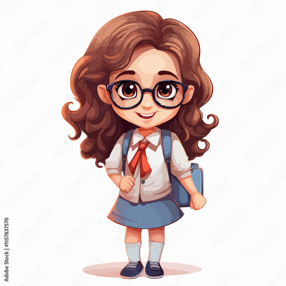 Cute school girl cartoon character with glasses for educational illustrations Cute school girl cartoon character with glasses for educational illustrations