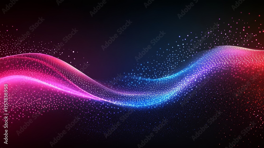 Fototapeta premium Abstract glowing wave, pink and blue particles. Futuristic digital background.