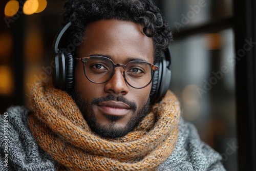 Sitting at his workspace, a young man with a smile and headphones is typing on his laptop, joining an online webinar or lesson. photo