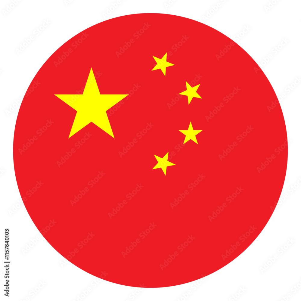 Circle China Flag with Red Color and Five Yellow Star Circle China Flag with Red Color and Five Yellow Star