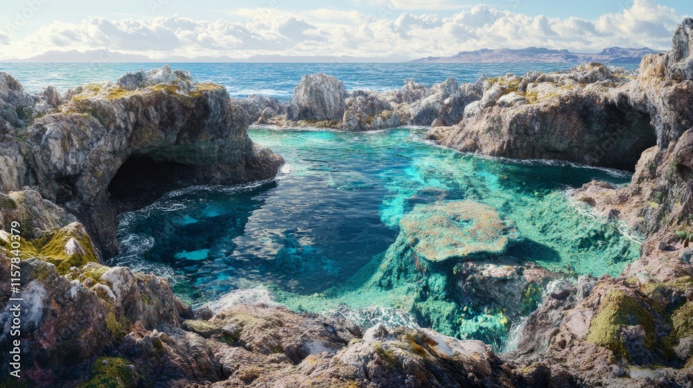 Tranquil Lagoon with Gentle Ocean Waves and Natural Light Tranquil Lagoon with Gentle Ocean Waves and Natural Light