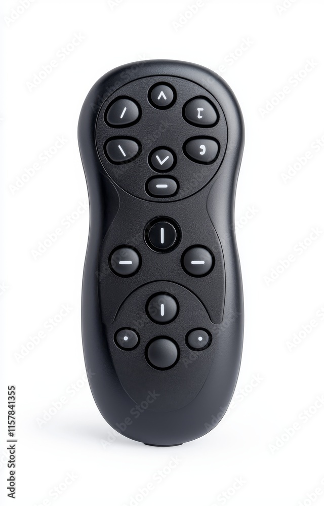 A black television remote control, isolated on a white backdrop. A black television remote control, isolated on a white backdrop.