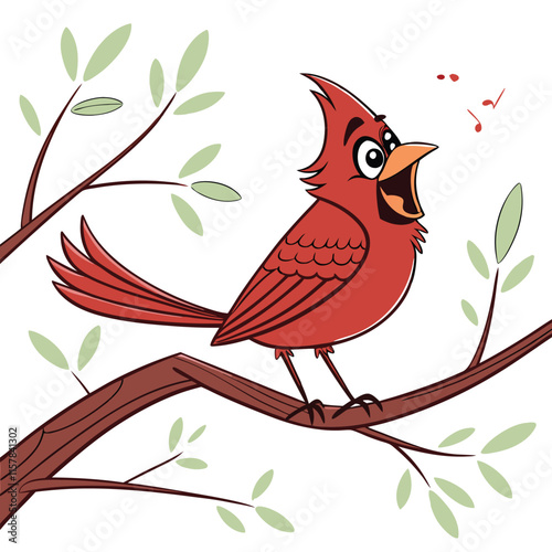 A joyful cardinal with vibrant red feathers and a playful expression