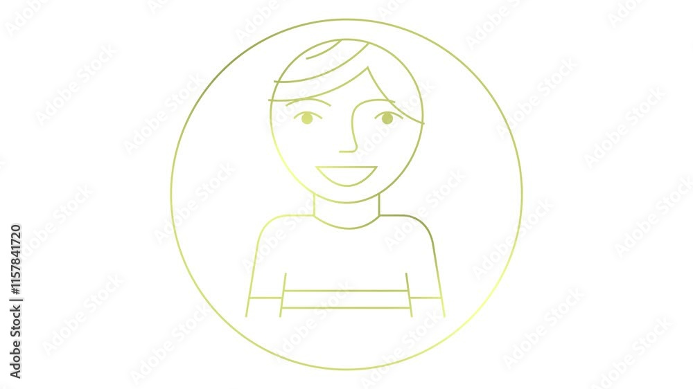 Animated golden linear symbol of boy is drawn. Icon of smiling man. Sign of people. Looped video. Vector illustration isolated on white background. Animated golden linear symbol of boy is drawn. Icon of smiling man. Sign of people. Looped video. Vector illustration isolated on white background.