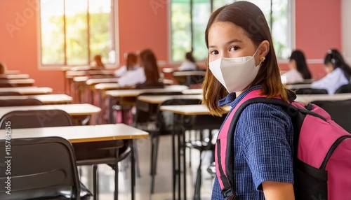 A serene and inviting school classroom environment with a blurred background, showcasing the essence of elementary education, perfect for conveying a sense of learning and creativity. photo