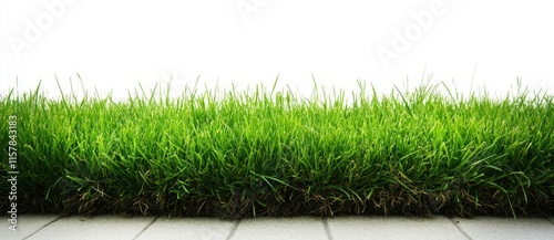 A fresh green grass blade set against a clear background photo