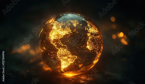 Fototapeta Naklejka Na Ścianę i Meble -  Glowing Earth Depicting Global Connections and Environmental Concepts in Abstract Format