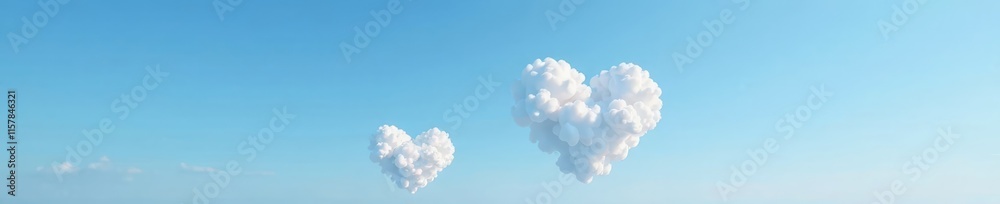 Two large white clouds shaped like hearts float in the blue sky, forming a peaceful scene , blue sky, sky Two large white clouds shaped like hearts float in the blue sky, forming a peaceful scene , blue sky, sky