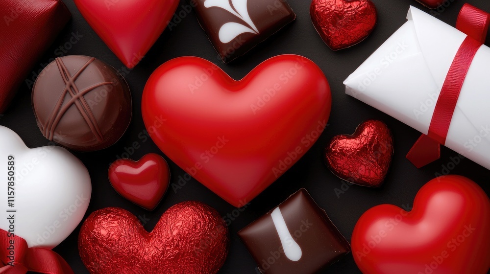 Obraz premium Romantic chocolate heart arrangement valentine's day celebration food styling cozy atmosphere close-up love concept