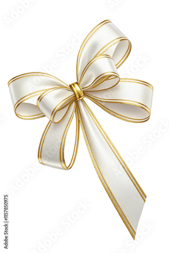 gold and white bow isolated,  transparent background AI generated
