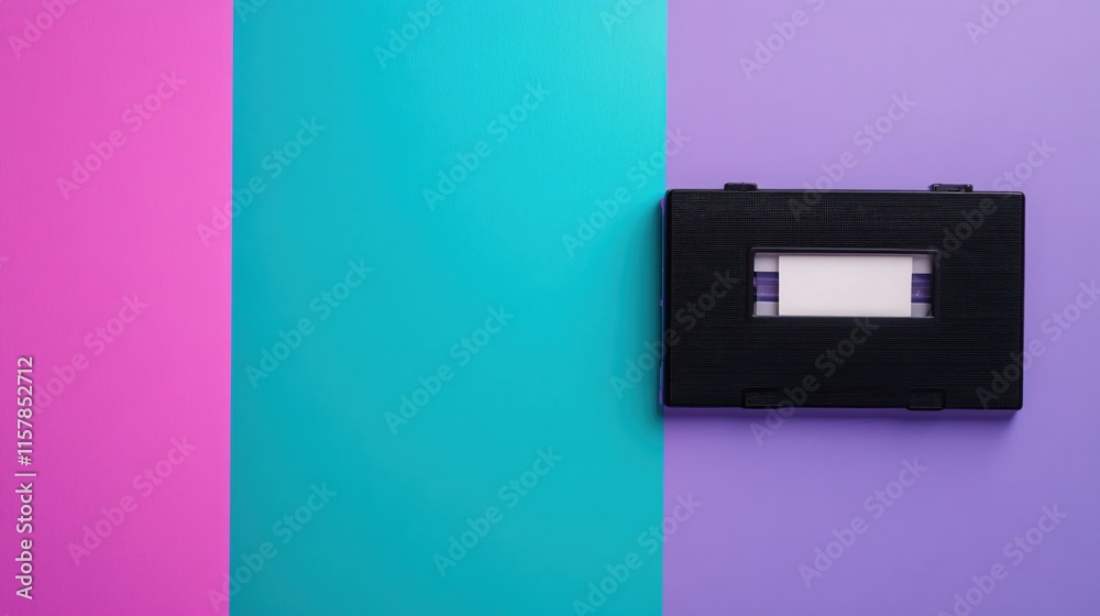 Obraz premium Retro VHS Tape on Colorful Background in Purple and Teal Design