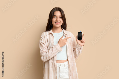 Diabetic young woman pointi...