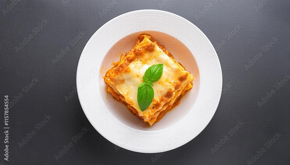 Deliciously Tasty Hot Lasagna Served in a White Bowl with a Fresh Basil Leaf on Top A Mouthwatering Italian Dish Perfect for Any Occasion, Captured in Stunning Detail from a Top View Deliciously Tasty Hot Lasagna Served in a White Bowl with a Fresh Basil Leaf on Top A Mouthwatering Italian Dish Perfect for Any Occasion, Captured in Stunning Detail from a Top View