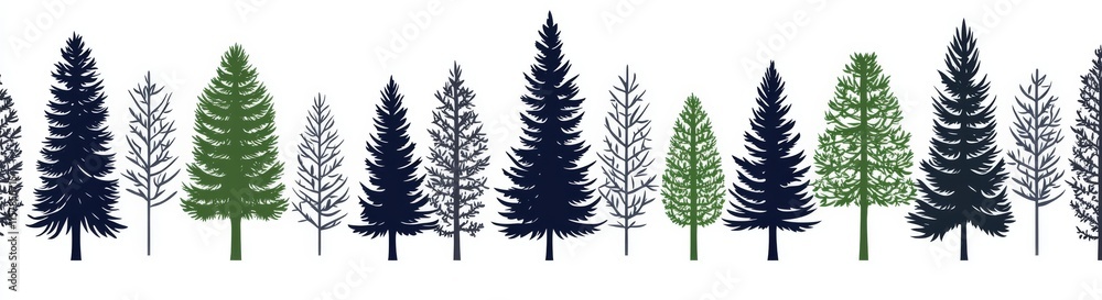 Fototapeta premium Modern illustration of a seamless forest landscape with layered trees in the background. Outdoor and hiking concept