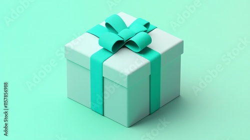 Wallpaper Mural Mint Teal Gift Box with Bow - Minimalist 3D Rendering Torontodigital.ca