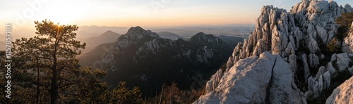 The Tatra Mountains in Poland bathed in the beautiful hues of sunset