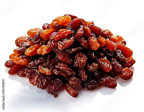 pile of raisins isolated on white background cutout photo