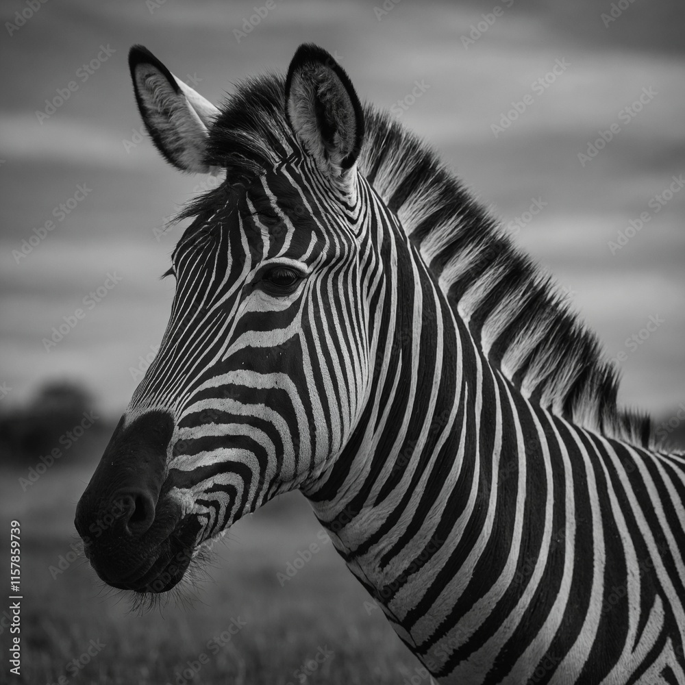 Naklejka premium A zebra with perfectly aligned black and white stripes.