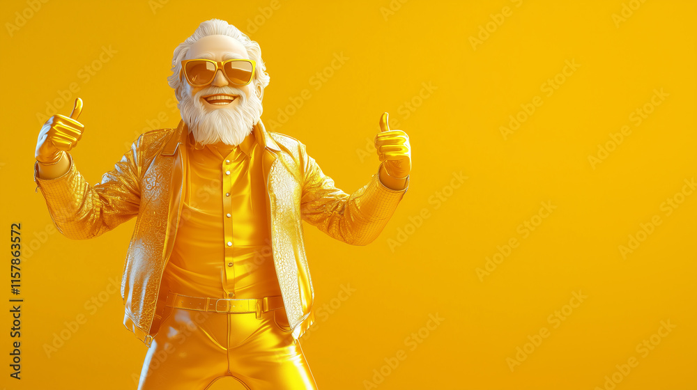 Golden man with sunglasses gives double thumbs up.. Golden man with sunglasses gives double thumbs up..