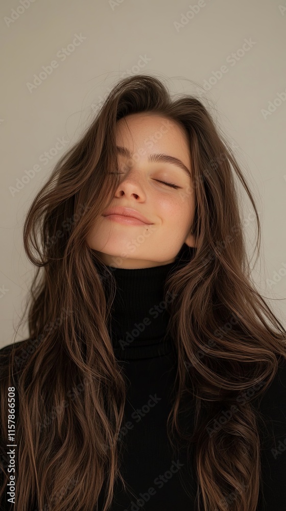 Serene Portrait of a Woman with Long Brown Hair Serene Portrait of a Woman with Long Brown Hair