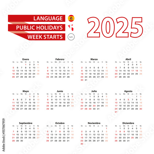 Calendar 2025 in Spanish language with public holidays the country of Peru in year 2025.