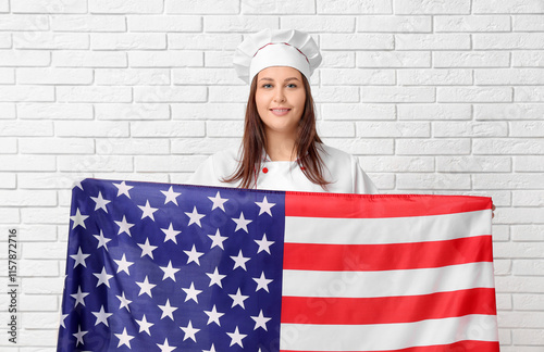 Young female chef with USA ...