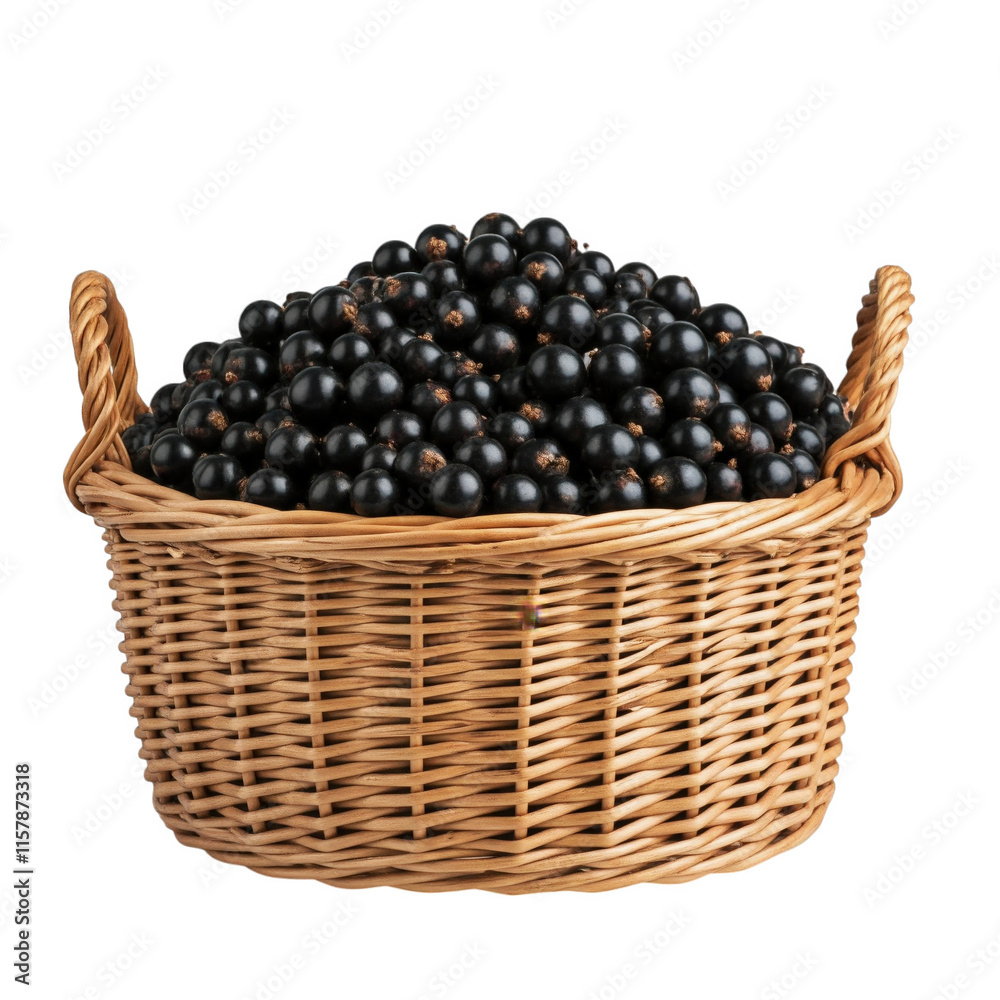 Black currants in a wicker basket isolated on transparent background png Black currants in a wicker basket isolated on transparent background png