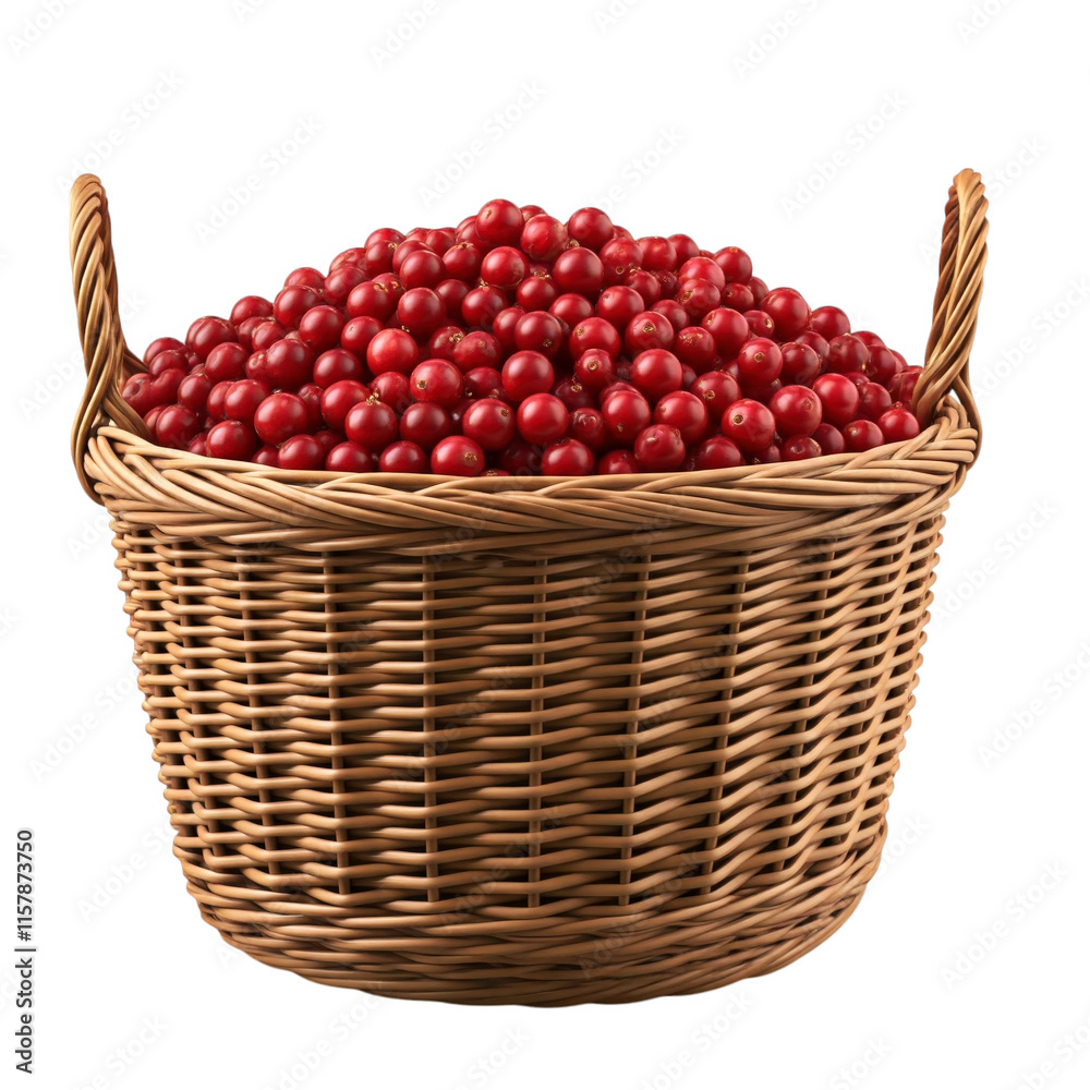 Cranberries in a wicker basket isolated on transparent background png Cranberries in a wicker basket isolated on transparent background png