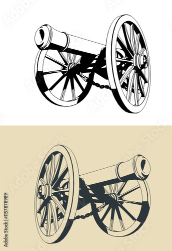 Vintage artillery cannon illustrations