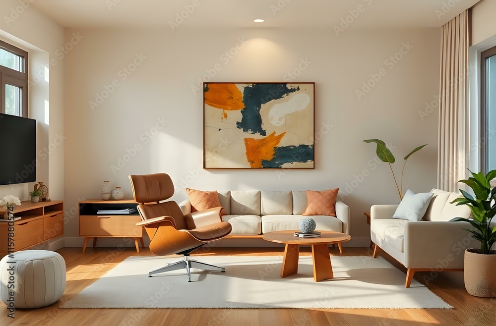 Elegant Mid-Century Modern Living Room with Natural Light