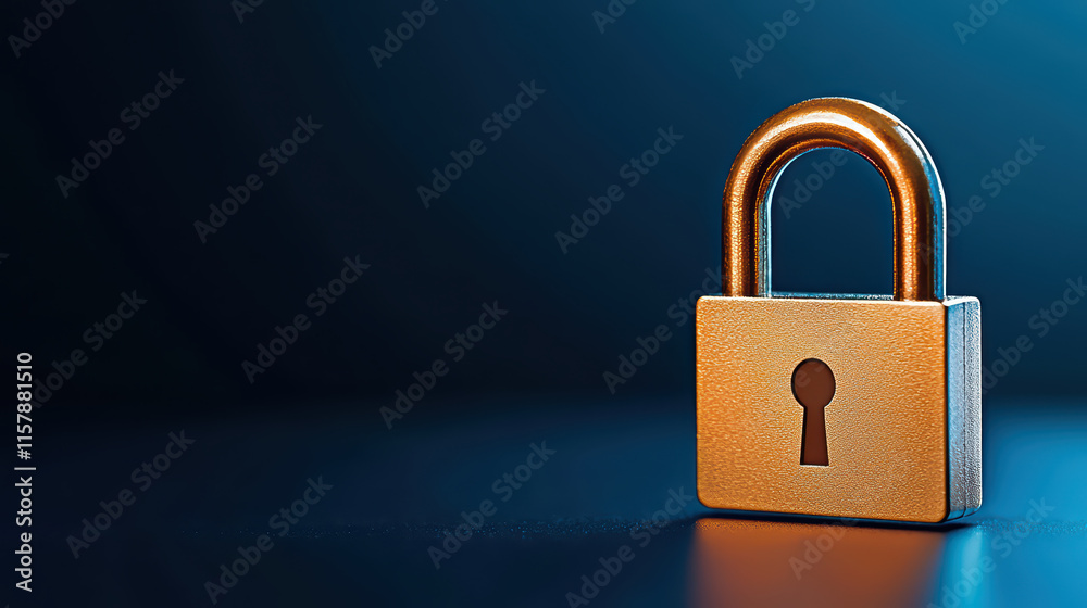 Fototapeta premium close up of golden padlock on dark background, symbolizing security and protection