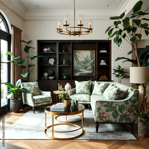 Elegant Living Room with Floral Armchairs