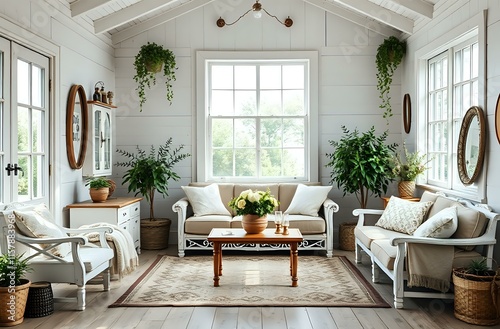Cozy Rustic Farmhouse Living Room with Shabby Chic Decor