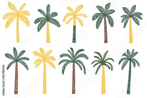 Beautiful modern graphics of palm trees isolated on a white background. A modern set illustration photo