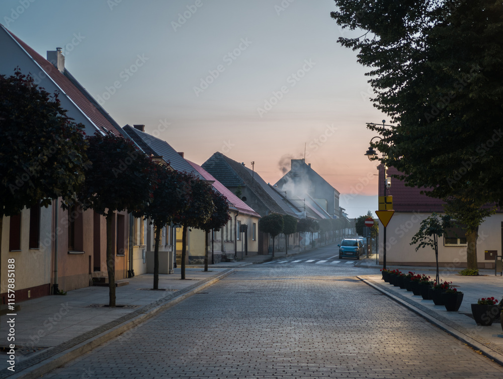 Evening cityscape of Powidz, popular summer resort known for its scenic lakes. Wielkopolska, Poland