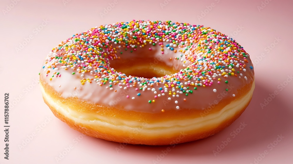 Deliciously Glazed Donut Photo: Close-Up View on Pink Background. AI Generated Deliciously Glazed Donut Photo: Close-Up View on Pink Background. AI Generated