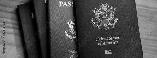 American passports on a table in black and white 