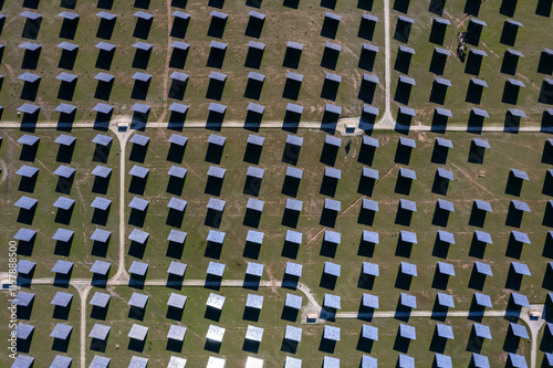 Aerial view of solar panels stretching across Alentejo,Portugal. Sustainable resource concept capturing renewable energy. Photovoltaic power generation, greem energie.