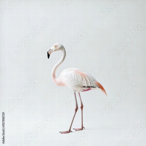 Flamingo standing gracefully on one leg in a minimalistic setting perfect for text overlay. Generative AI photo